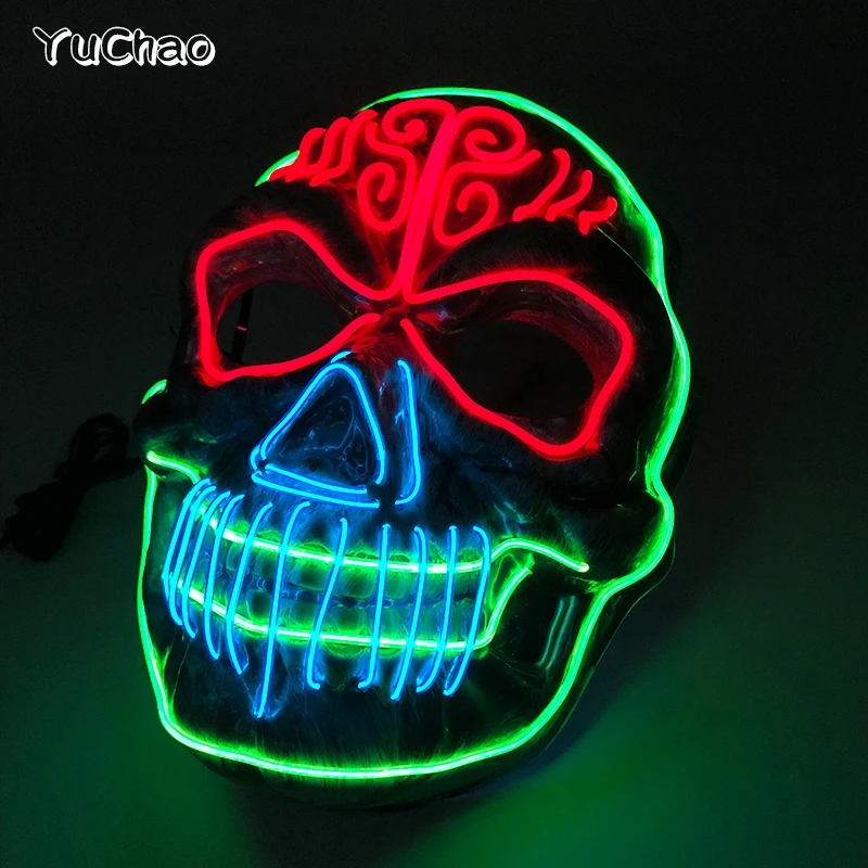 Leuchtendes Muster Ghost King Maske Cosplay Ghost Masquerade Street Dance Kostüm Requisiten Led Gesichtsmasken Leuchtende böse Maske für Männer