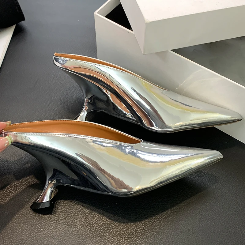 Pumps High Heels Slides Shoes For Women New In 2024 Fashion Female Pointed Toe Footwear Ladies Strange Heels Shoes Mules