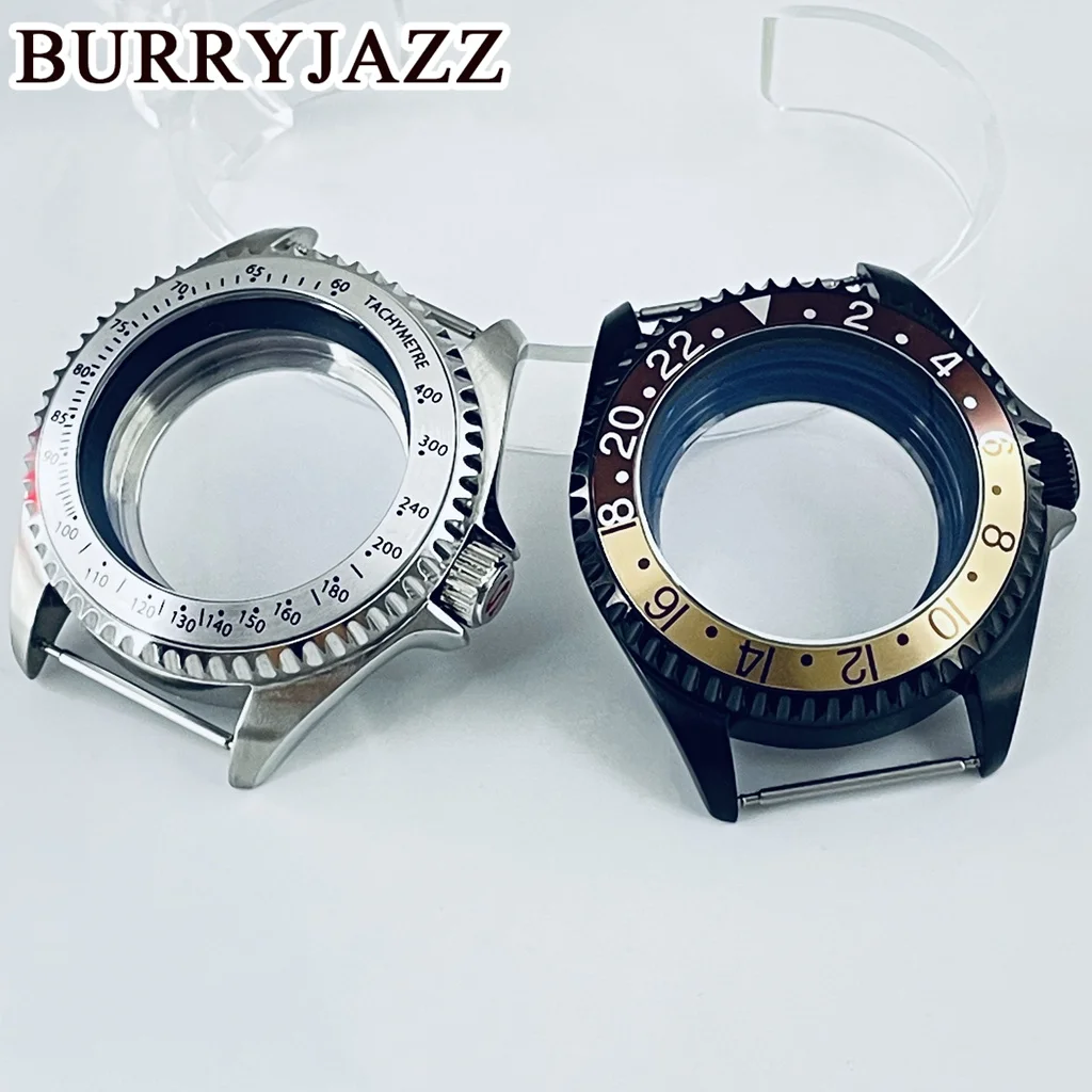 Buryjazz 42mm nh34 nh35 nh36 nh38 caixa de relógio mecânico retro moldura caixa aço inoxidável à prova dwaterproof água safira cristal