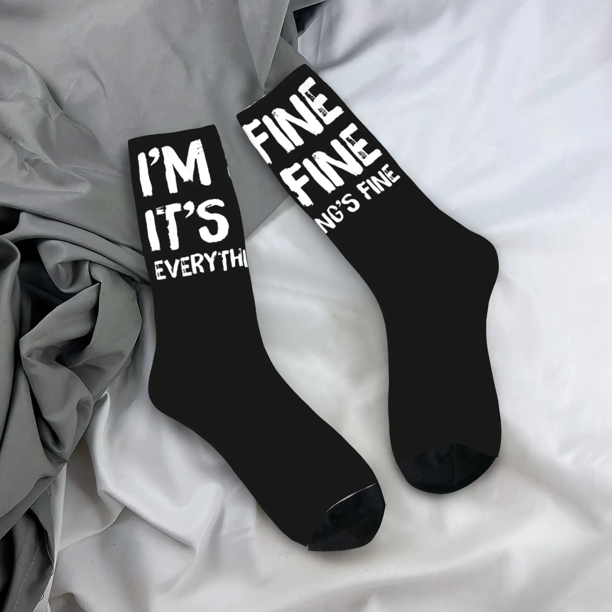 

I'm fine EverythinG Fine Funny Stockings Printed Elegant Socks Winter Non-Slip Socks Men's Skateboard Medium Soft Socks