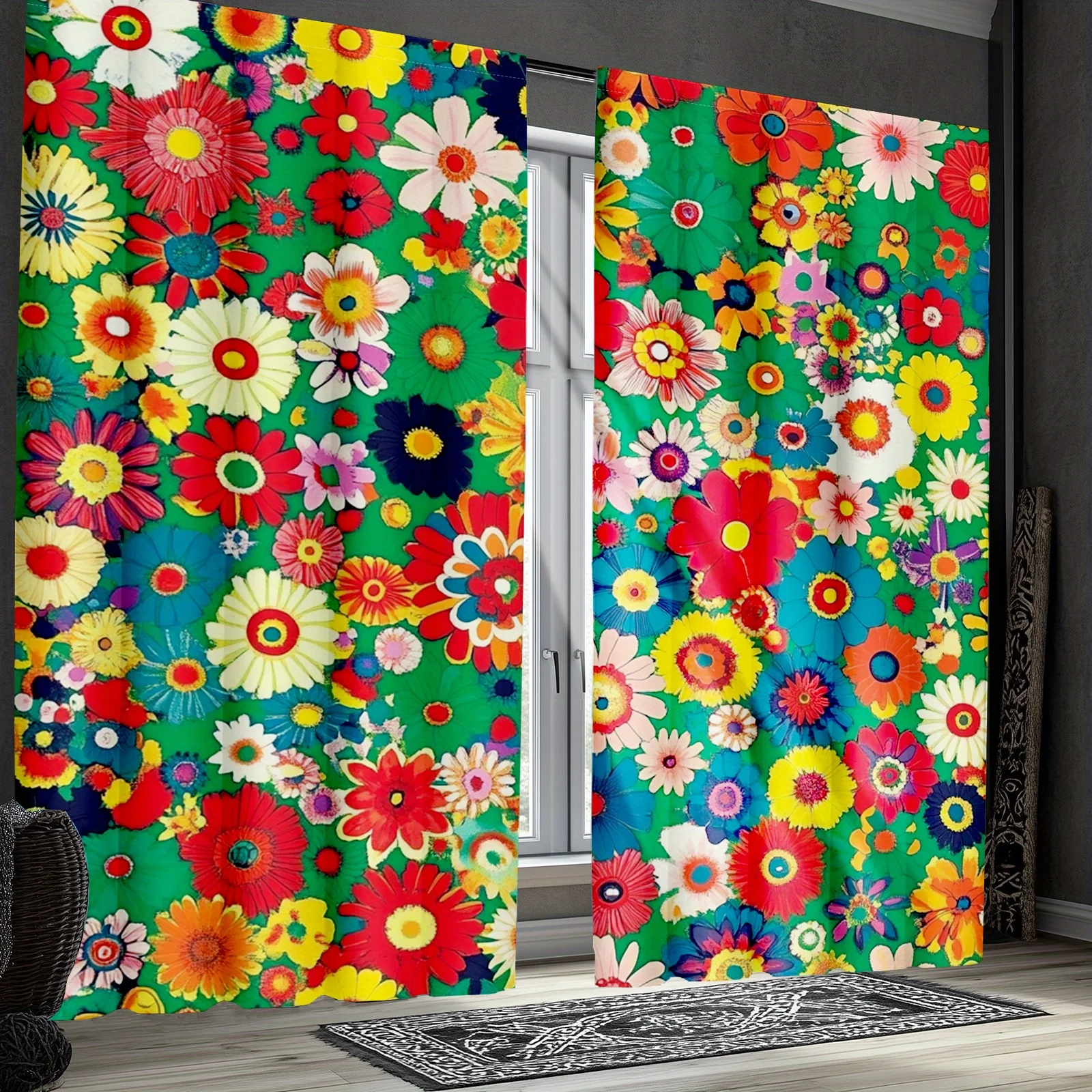 Bohemian floral pattern curtains with pole design are suitable for bedrooms, offices, kitchens, bathrooms and living rooms