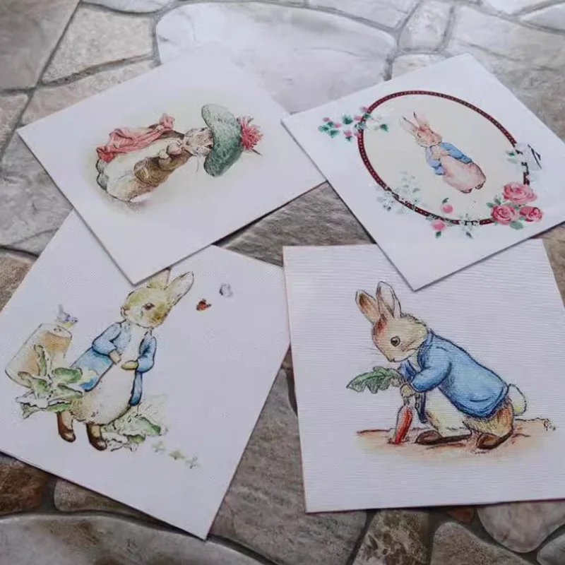 Hand Dyed Cotton Canvas Fabric Cartoon Rabbit Family For DIY Sewing & Quilting Purse Book Cover Home Decoration Material