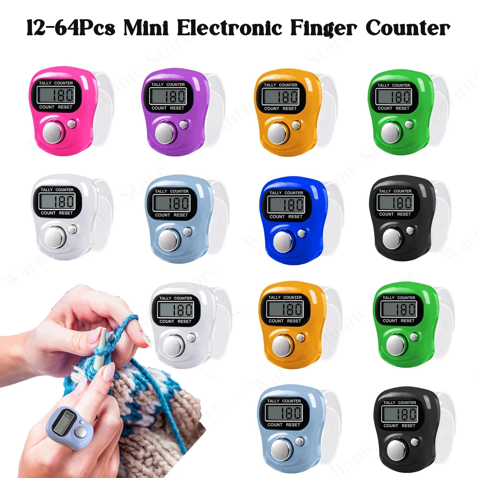 12-64 pièces Mini compteur de doigt électronique LED compteur de comptage numérique rangée Knintting marqueur de point en plastique rangée compteur de point de doigt