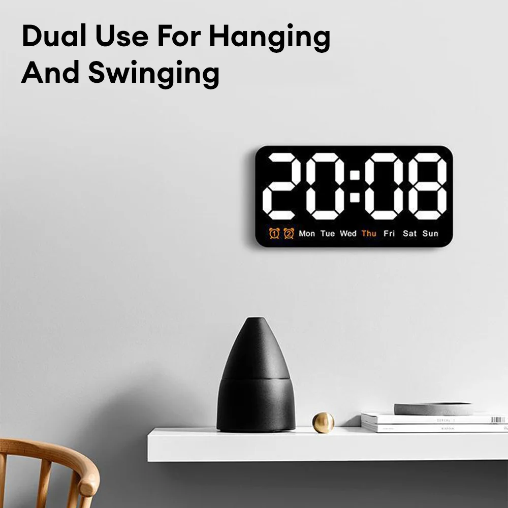 Electronic Digital Wall Clock Temperature Date Display Table Clock Wall-mounted Digital LED Alarm Clocks 12/24H Dual Alarm