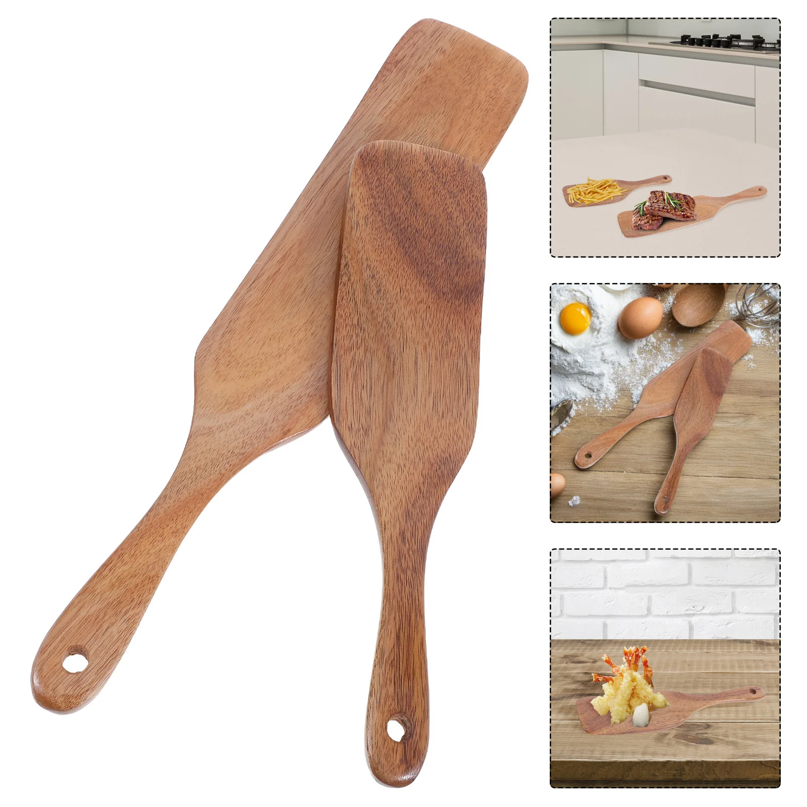 

2Pcs Solid Wood Flat Turner Spatula Wooden Kitchen Tools Ergonomic Grip for Various Cooking Methods Easy Clean Long Lasting