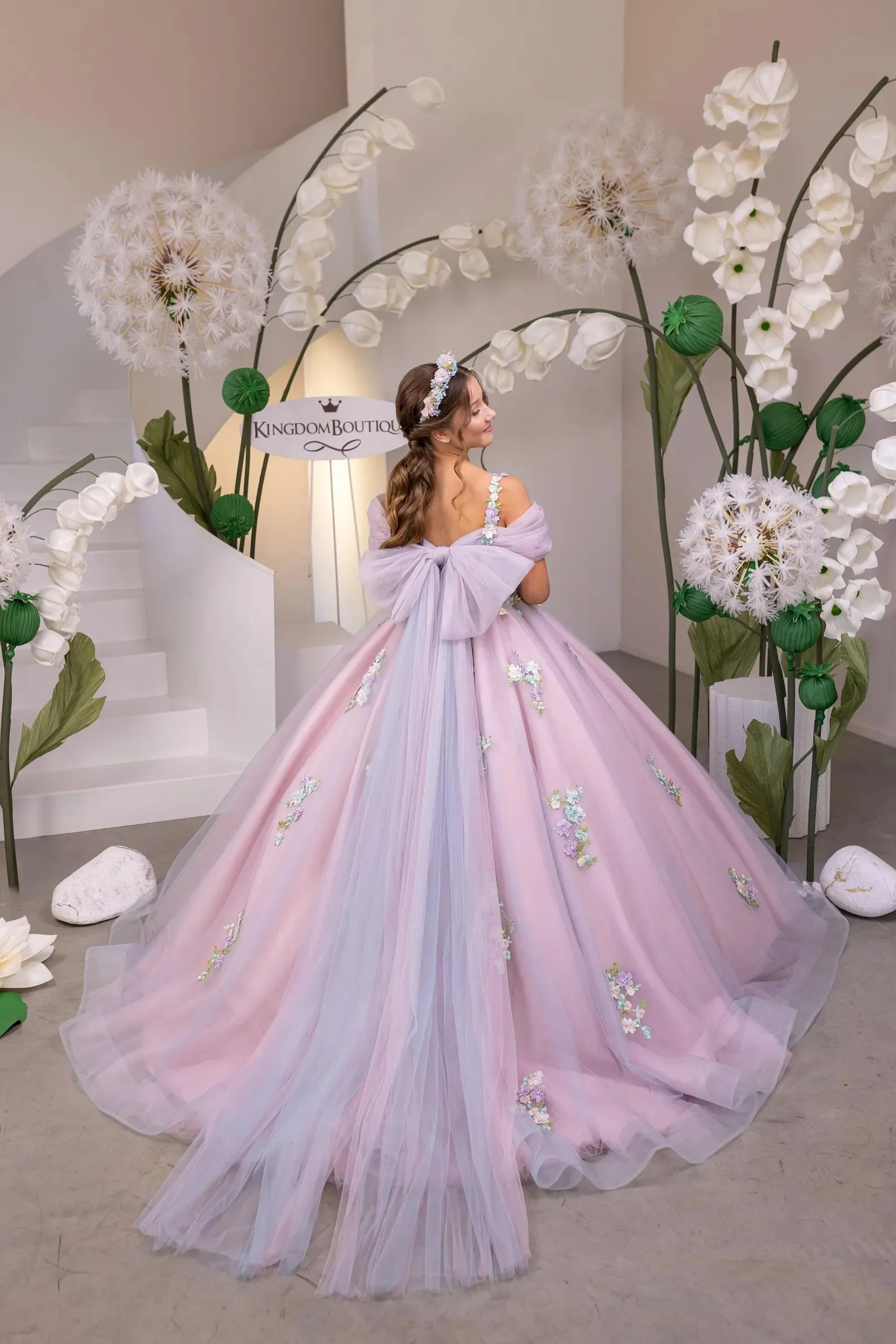 Custom Luxury Flower Girl Dress Wedding Gown Birthday Party Pageant Catwalk Off Shoulder Floral Embroidered Tulle Ball Gown فسات