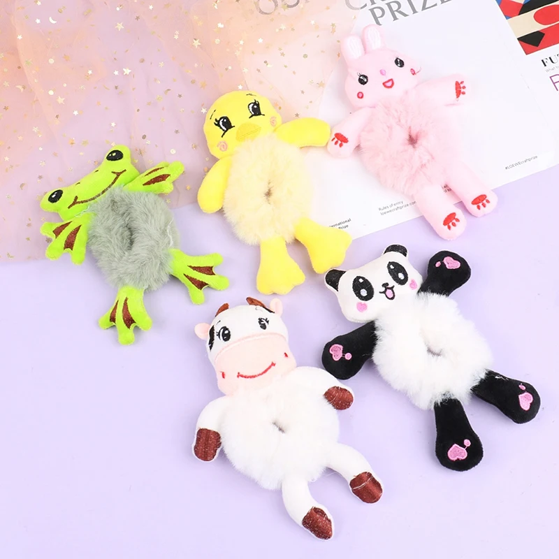 Women Cute Cartoon Plush Hair Band Elastic Accessorie Rabbit Panda Little Yellow Duck Cows Toy Rope Rubber Ties Animal Scrunchie