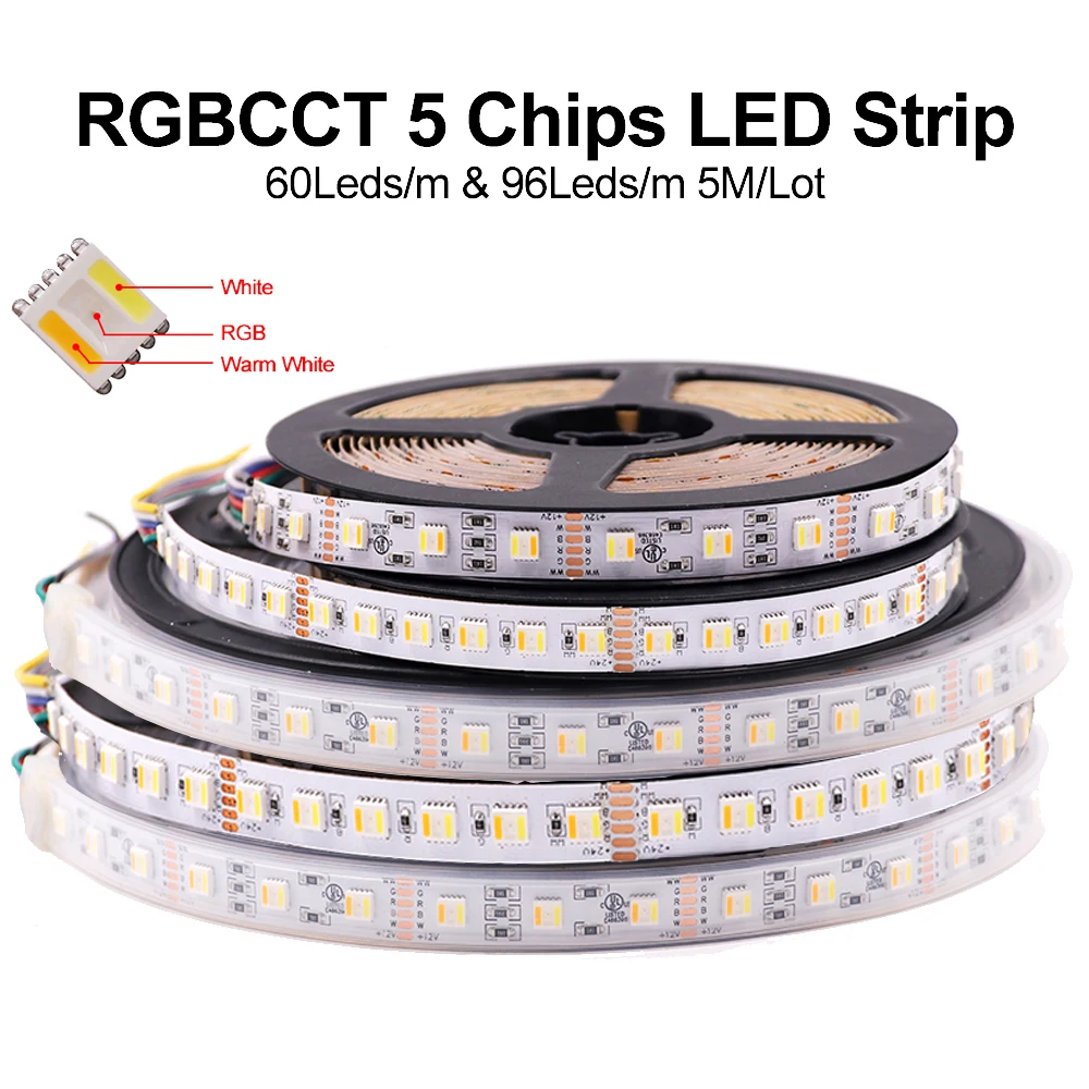 

5M RGBCCT 5 in1 LED Strip Light DC12V 24V 6pin 5050 RGB+W+WW RGBW RGBWW Flexible LED Tape 30/60/96Leds Waterproof LED Ribbon