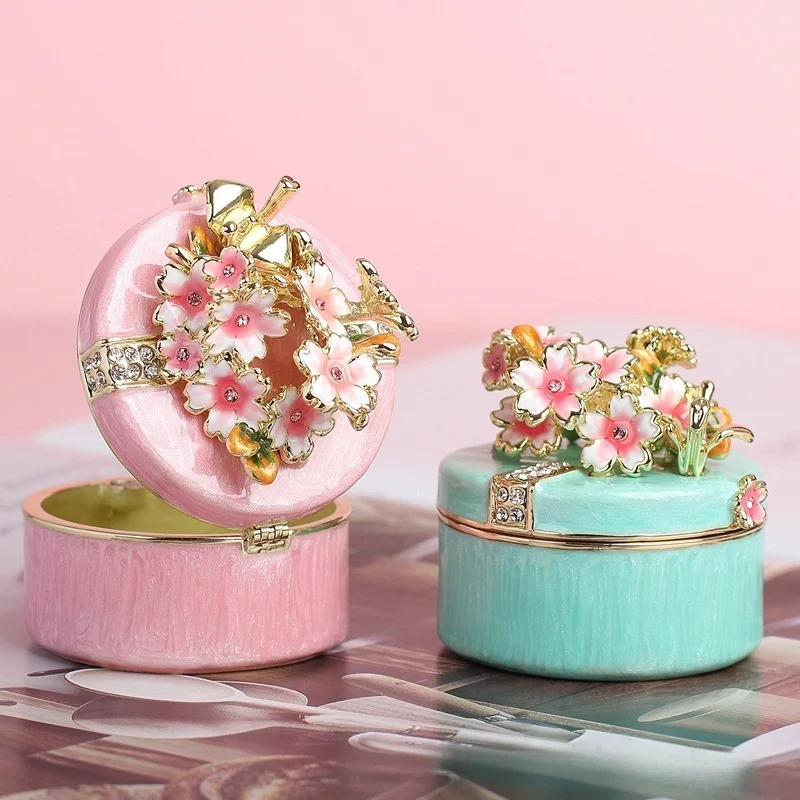 Small ornament metal jewelry box enamel creative home decoration gift birthday gift camellia desktop small ornament decoration