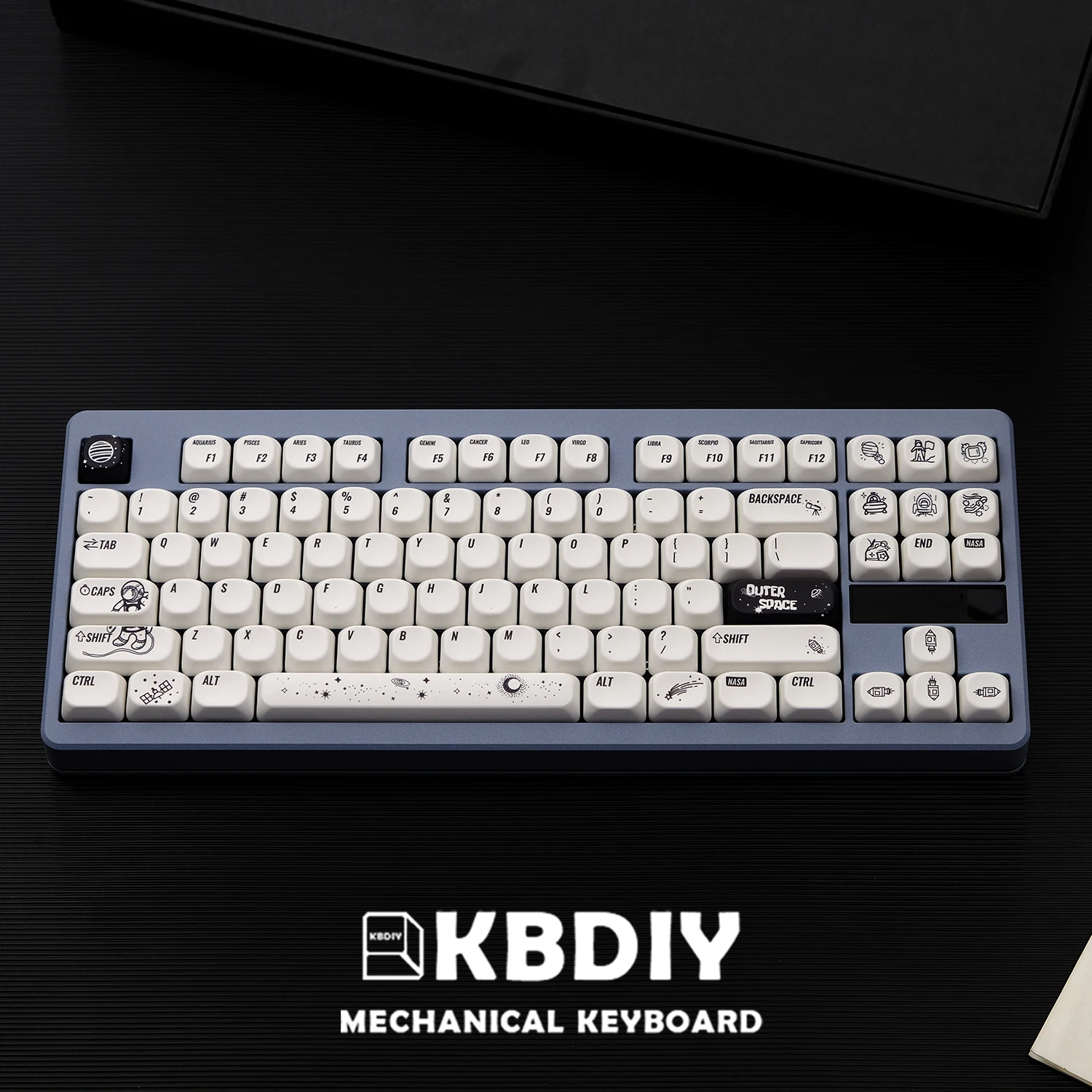 KBDiy PBT KOA Profile 135 Keys Caps Outer Space Keycaps for Mechanical Keyboard Game White MX Switches 7U ISO Cute DIY Custom