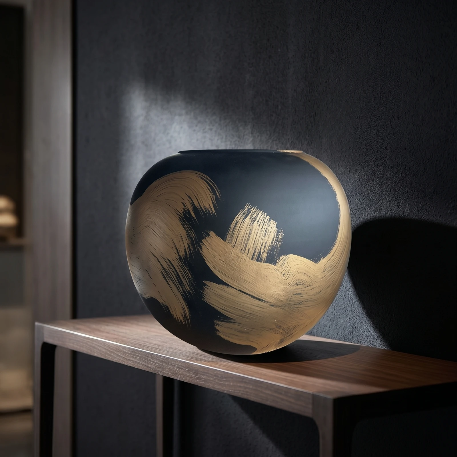 Vase with Brushstroke Decoration Decorative Bulbous Vase Versatile Modern Chinese for Home Decorators, Entryway, Bookshelf