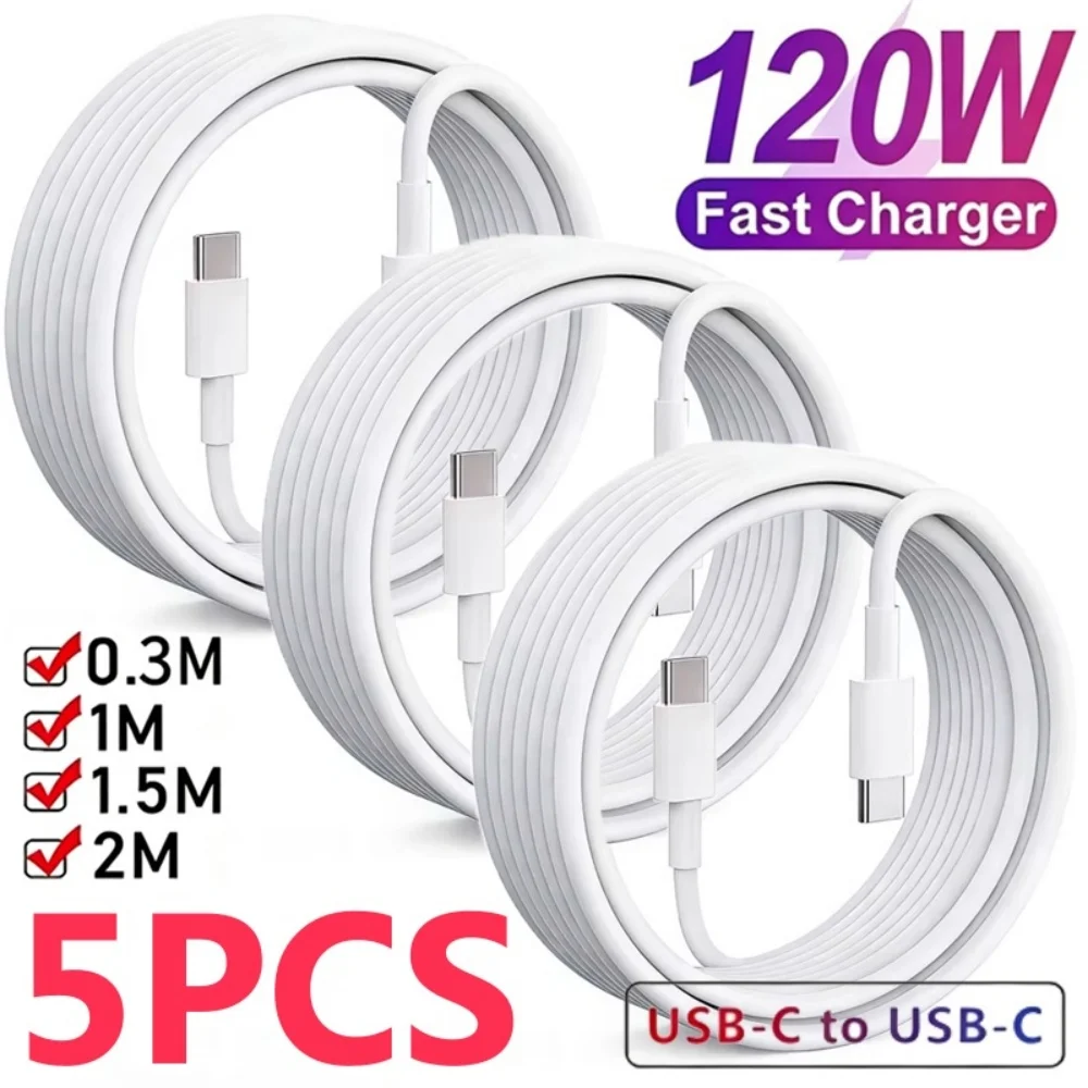 1/5Pcs 120W Dual USB-C To Type C Super Fast Charging Data Cable For IPhone17 Samsung Huawei Quick Cord Transfer Wire 1m/1.5m/2m