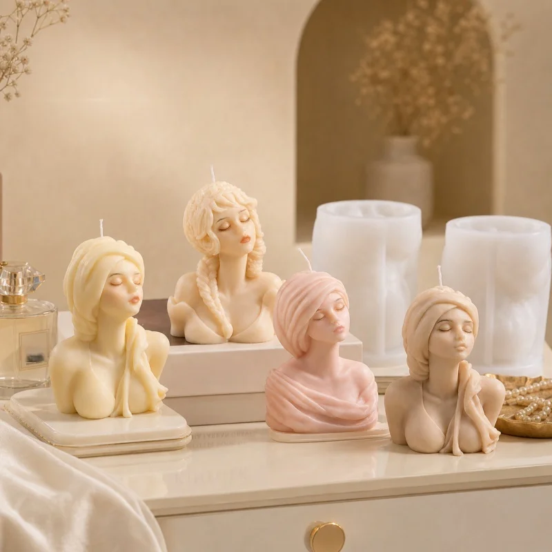 

Closed Eyes Beautiful Woman Silicone Scented Candle Mold Relief Girl Plaster Resin Mold DIY Craft Character Ornament Home Decor
