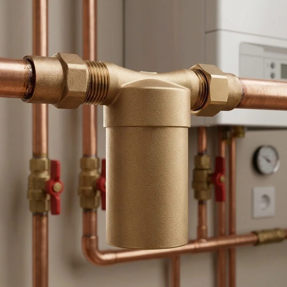 High Flow Copper Water Heater Scale Inhibitor Filter 77x90x46mm Optimized for Efficient Hot Water Distribution