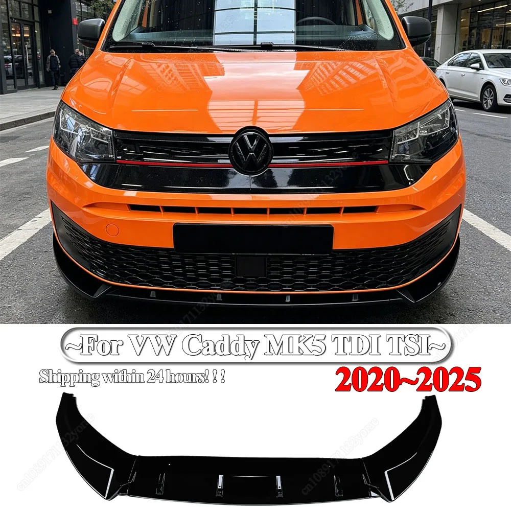 For VW Caddy MK5 TDI TSI 2020-2025 Maxton Style Car Front Bumper Lip Spoiler Splitter Diffuser ABS Gloss Black Bodykits Tuning