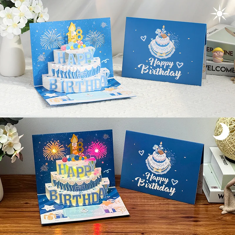 

3D Musical Happy Birthday Greeting Cards With Blowable LED Candle，Best Birthday Gift For Women Mom Dad Husband Wife Sister