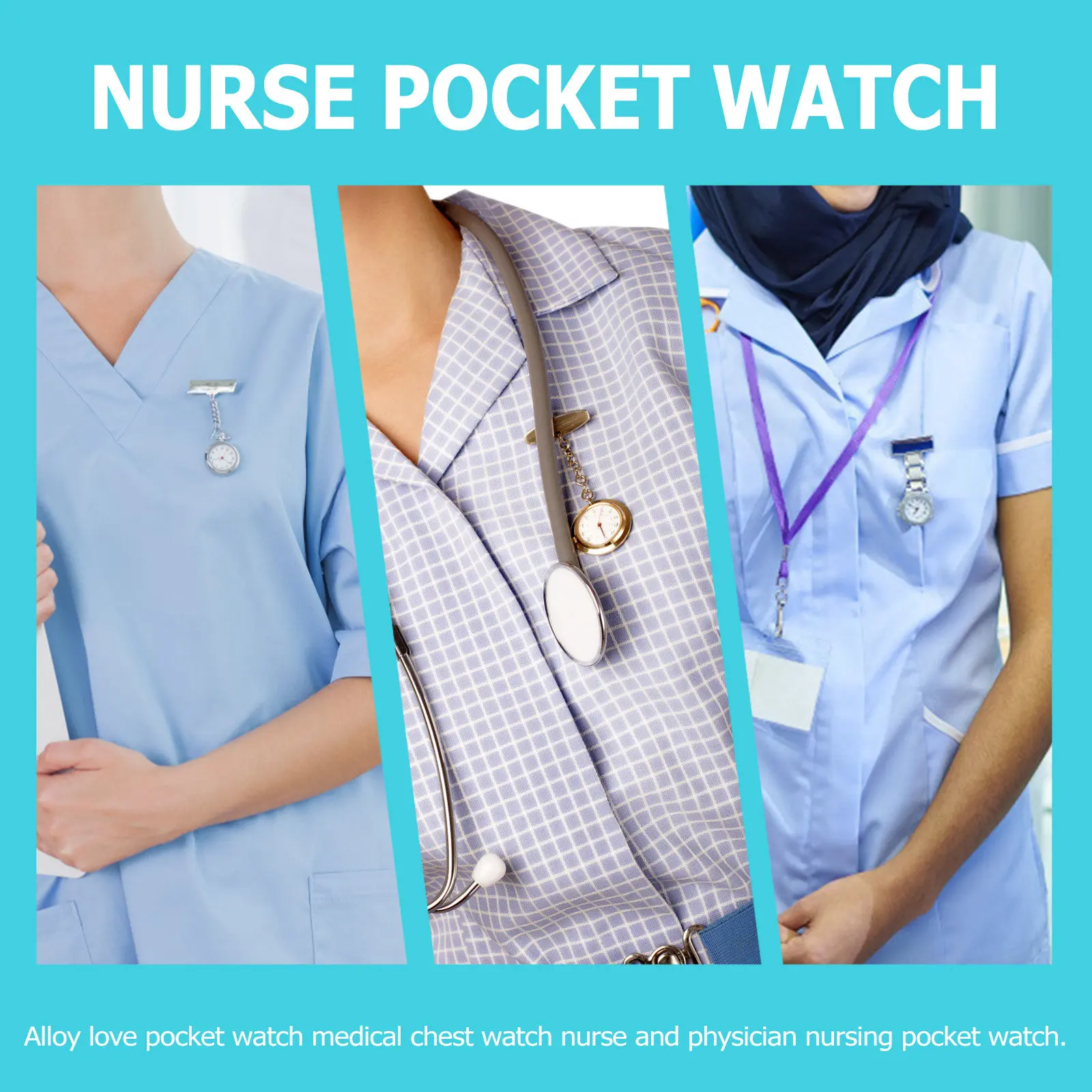1Pcs Heart-Shape Alloy Hanging Watch for Nurses Quartz Movement Clip-on Design Diamond Accent Large Clear Dial Color-Coded Hour