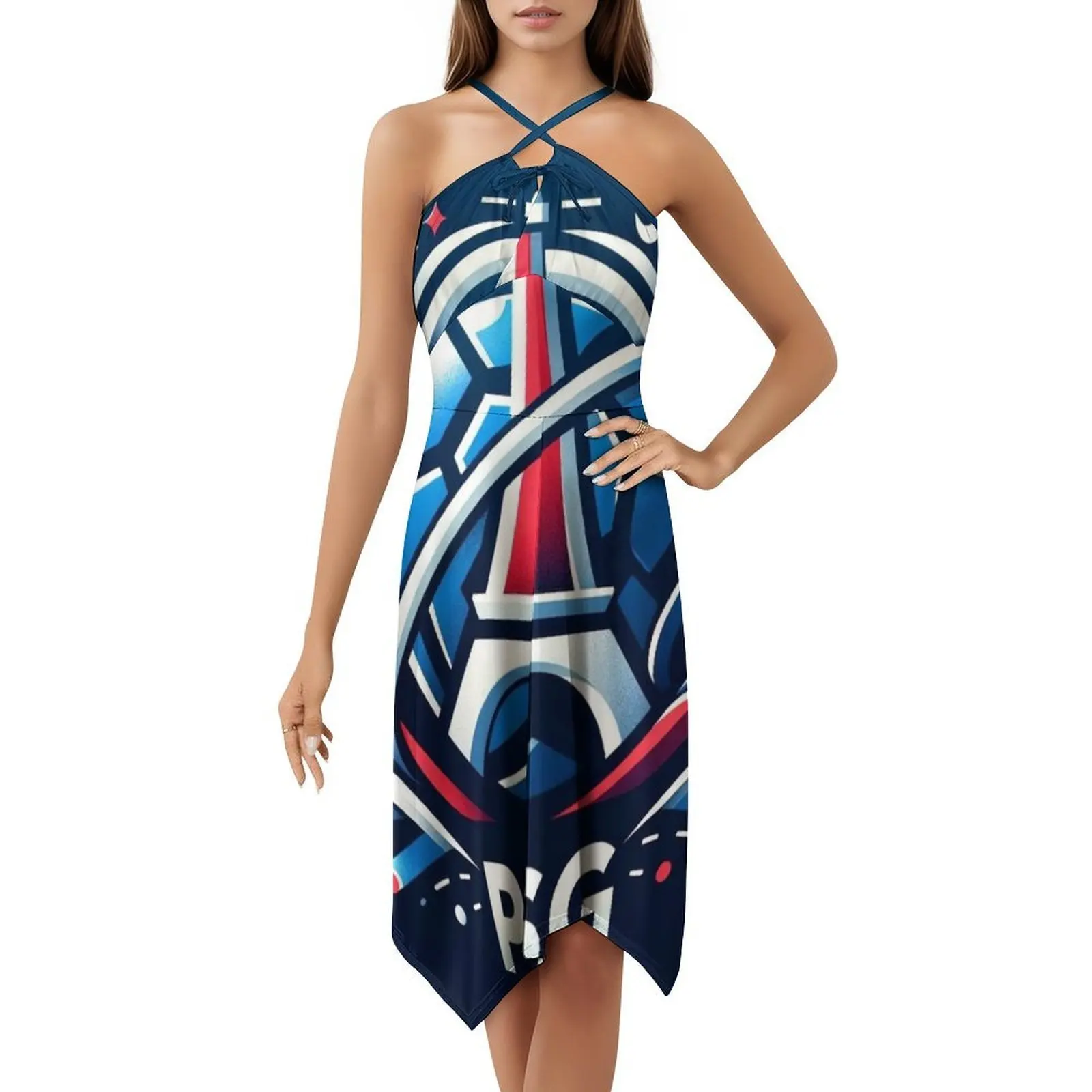 فستان بوهيمي بدون أكمام للنساء مطبوع فساتين حفلات الشاطئ باريس كرة القدم فرنسا الملابس النسائية