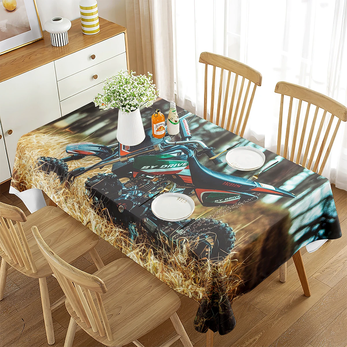 

Cool Motorcycle Tablecloth Mountain Motorcycle Home Decor for Rectangular Tablecloth Decoration Kitchen Dining Room Get Together