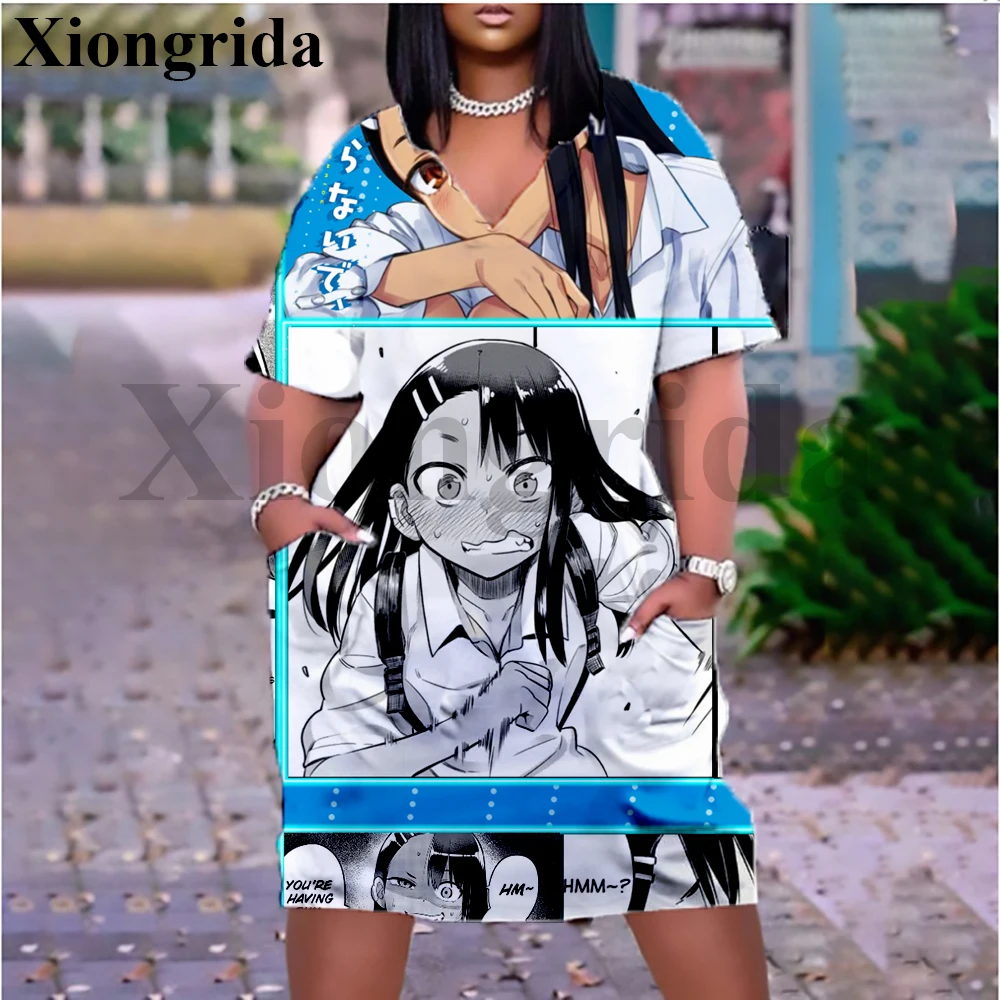 Hentai Sexy Anime stampato Pocket Dress donna 3D Nagatoro Hayase Casual allentato scollo a V T Shirt Dress Summer New Elegant Female Dres