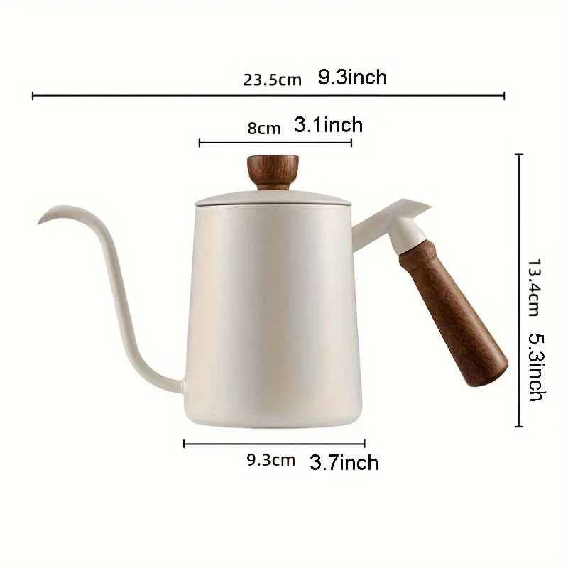 

600ml Stainless Steel Coffee Pot with Wooden Handle - Drip Brewing,Home Use Long Spout Design for