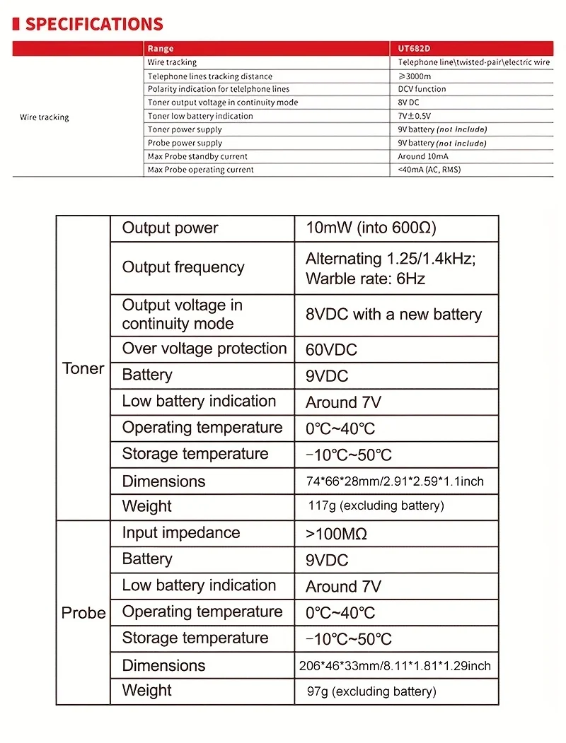 UNI-T UT682D Serie Kabeltester Toner-Sonde Telefonleitung Netzwerkkabel Ethernet LAN Tester Kalibrierungsdetektor Leitungsfinder – Detail 5