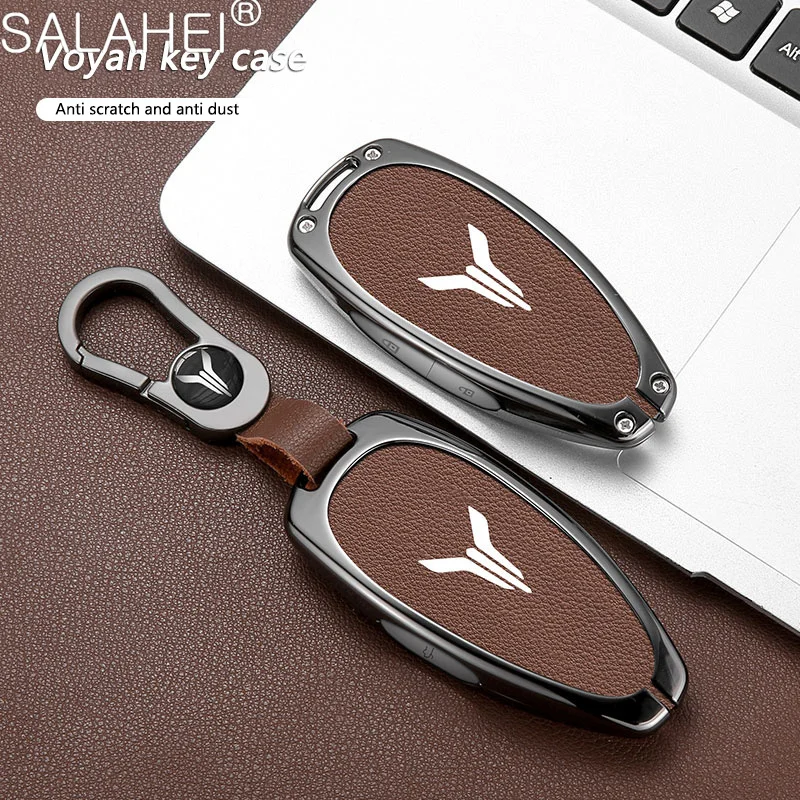 Zinc Alloy Leather Car Smart Remote Key Fob Case Cover Shell Bag For Voyah Free I-Land Dreamer 2021-2023 Protection Accessories