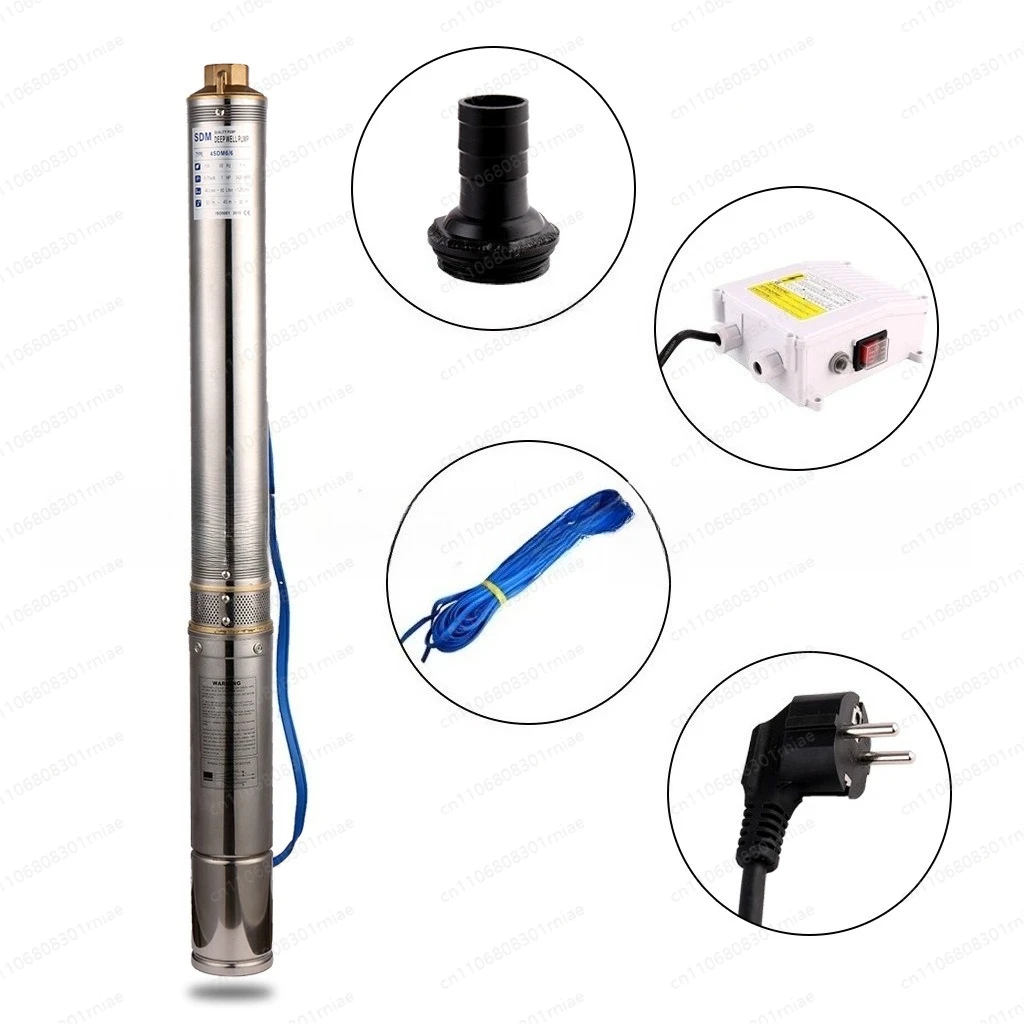 Cross-border 4 inch 1.5Hp stainless steel deep well pump 220V household 90m high head multi-stage submersible pump 7 square