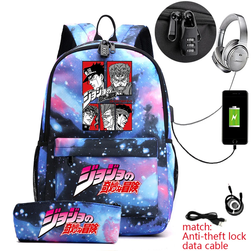 jojo-bizarre-adventure-graphic-school-backpack-anti-theft-lightweight-bookbag-with-pencil-pouch-for-boys-girls