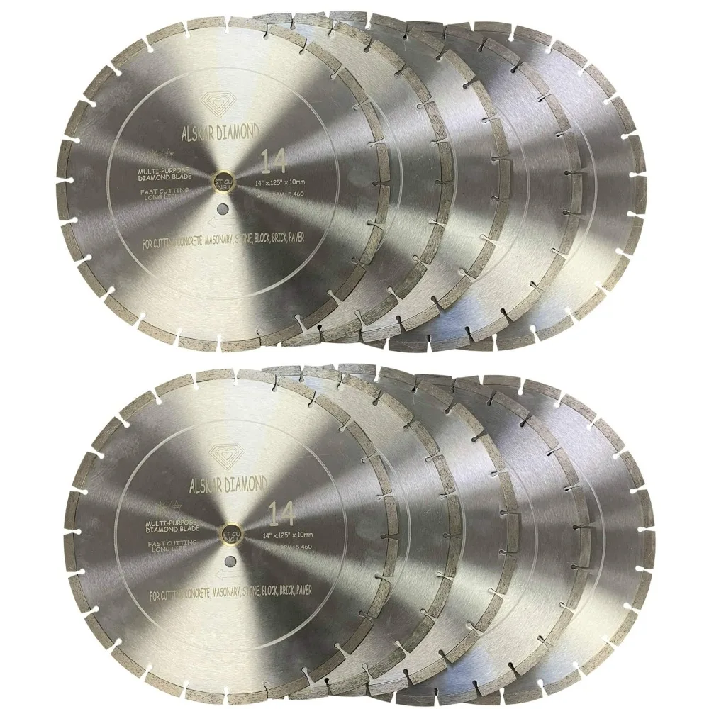 (10 Pack) 14 inch Dry or Wet Cutting General Purpose Segmented High Speed Diamond Saw Blades for