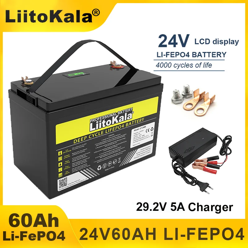 liitokala 24V 100AH 32ah 8 string LiFePO4 Battery Lithium Iron Phosphate 25.6v/29.2V inverter Car lighter Campervan Batteries