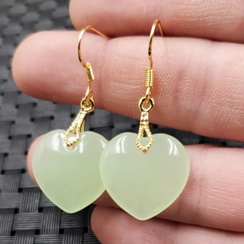 Jade Earrings Fruit Green Heart-Shaped Earrings Turquoise Water Drop Pendant Spinach Emerald Buckle Earrings Jade Earrings Eardr