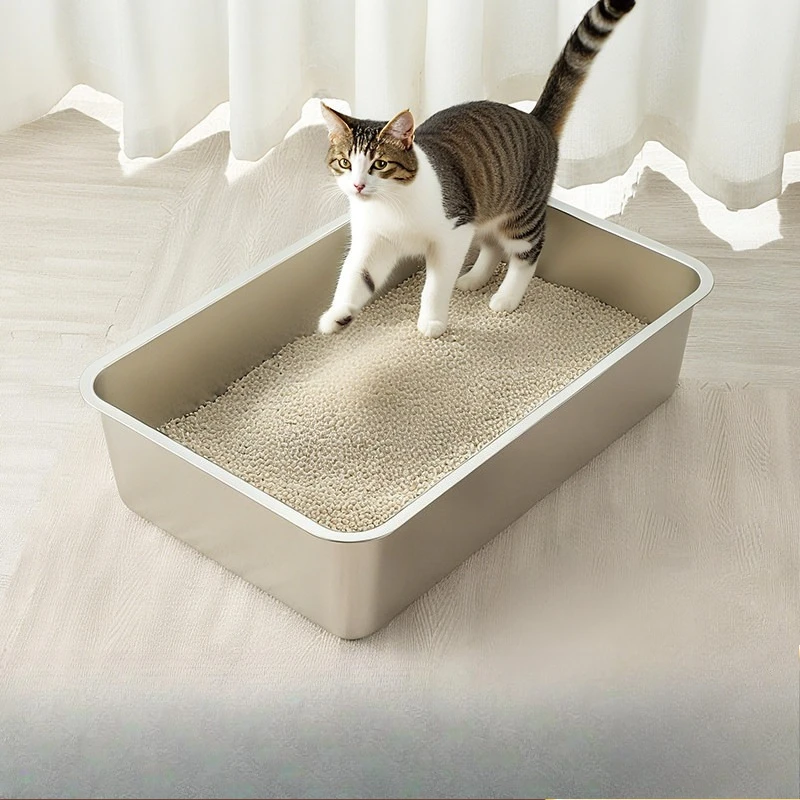 open-ended Litter Box Smell Proof Defecation Stainless Steel Litter Box Training Large Toilet Areneros De Gatos Cat Supplies