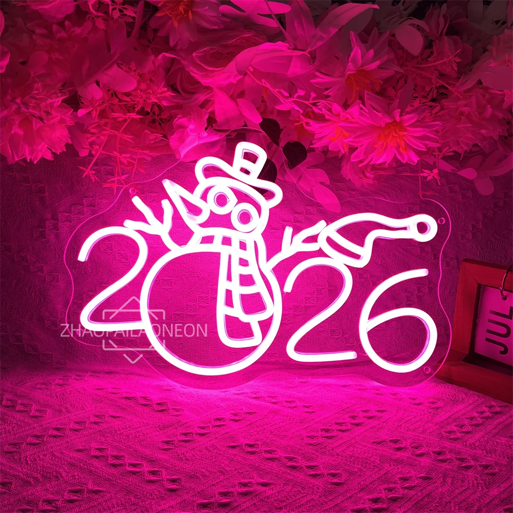 Happy New Year Neon Signs Snowman Icons For Room Home Shop Clubs Decor 2026 New Year Parties Neon Light Personalize Gifts