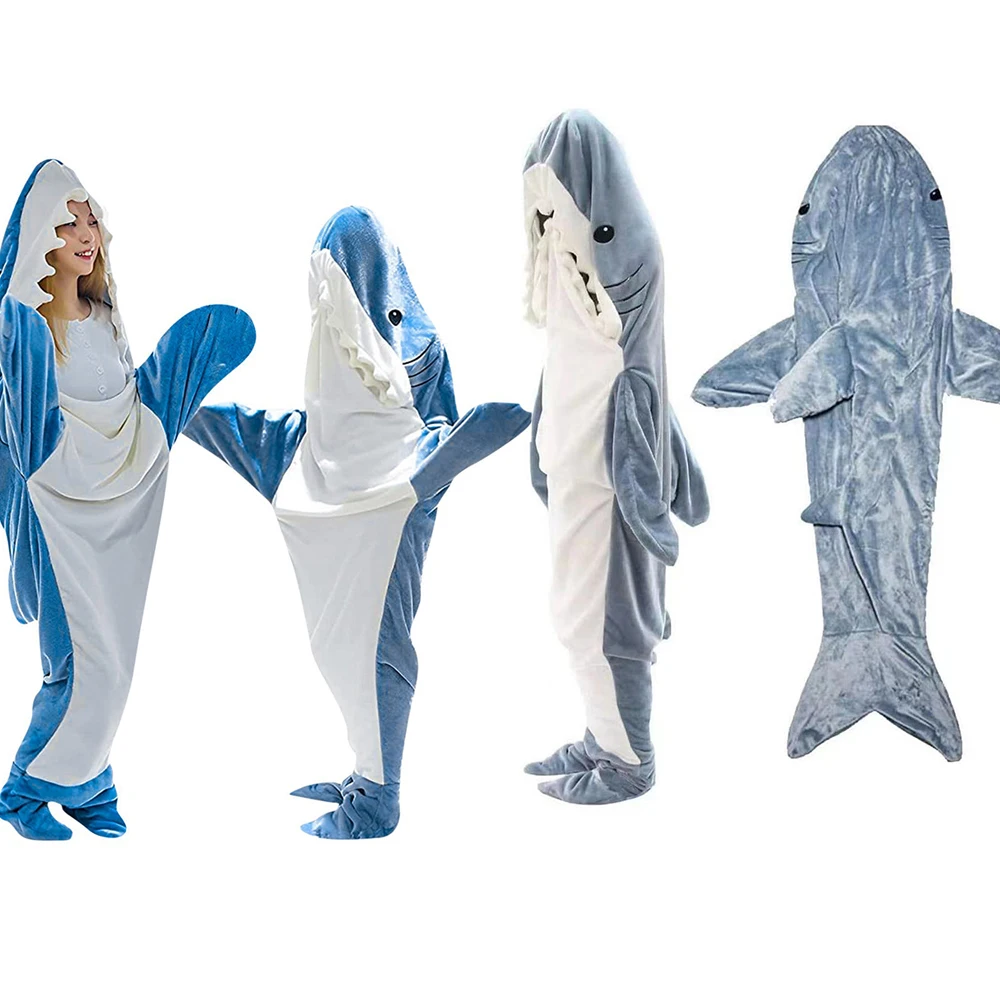 

Shark Blanket Adult Cartoon Sleeping Bag Shark Onesie Sleeping Bag Pajama Hooded Warm Flannel Funny Homewear Winter Warm Blanket