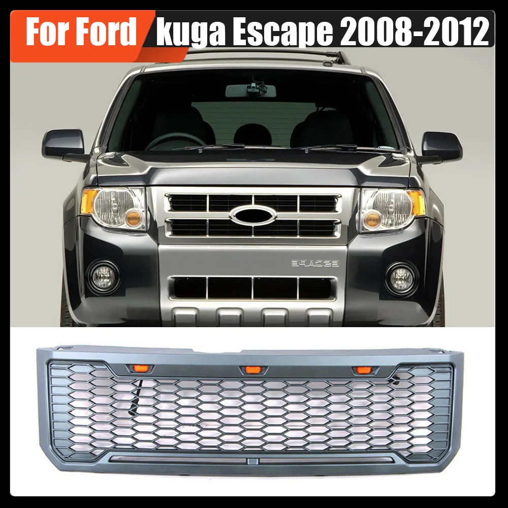 

Fit For Ford kuga Escape 2008-2012 Raptor Style Matte Black Or Grey Modified Front Grille Hood With LED Light Upper Mesh Grill