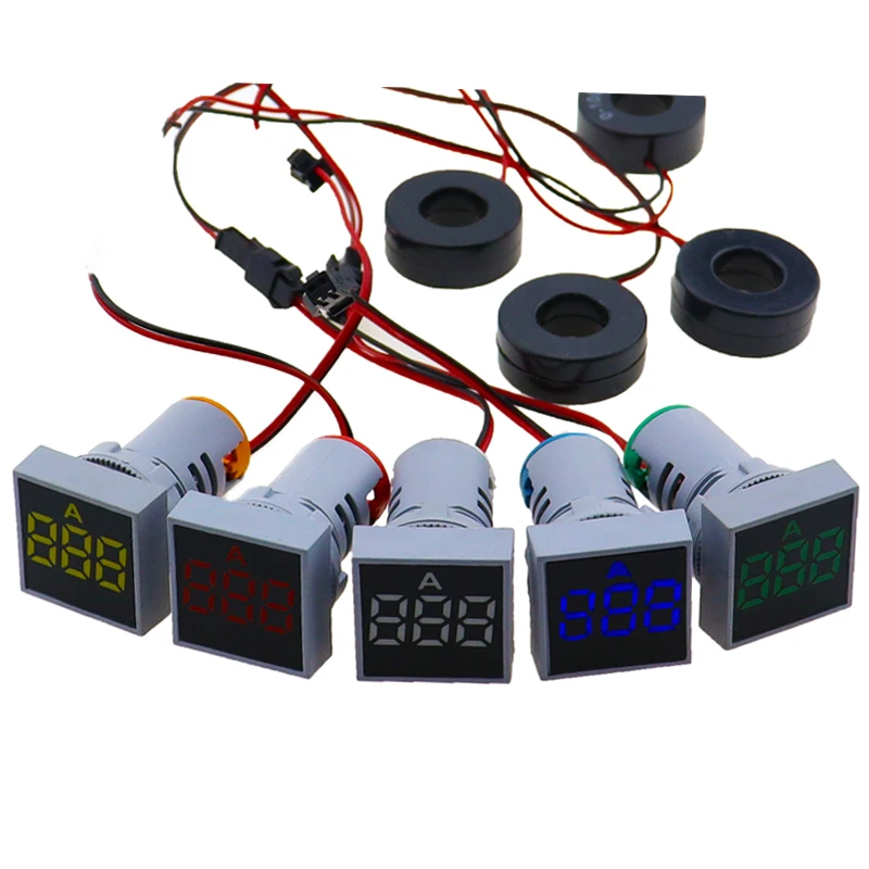 22MM 0-100A Digital Ammeter Current Meter/Voltage Meters Indicator Led Lamp Square Signal Light