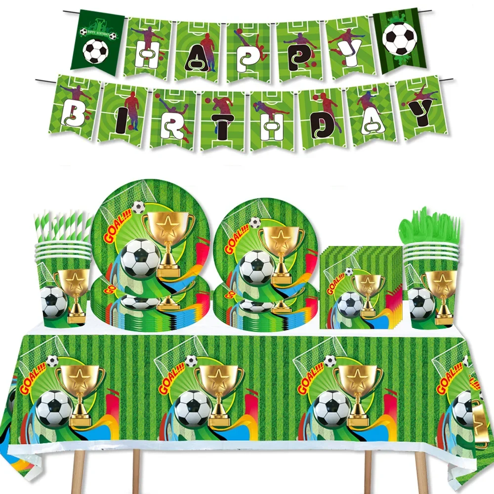 

Green Football Champion Theme Baby Shower Soccer Football Disposable Tableware Paper Cups Napkins Plates Birthday Decoration