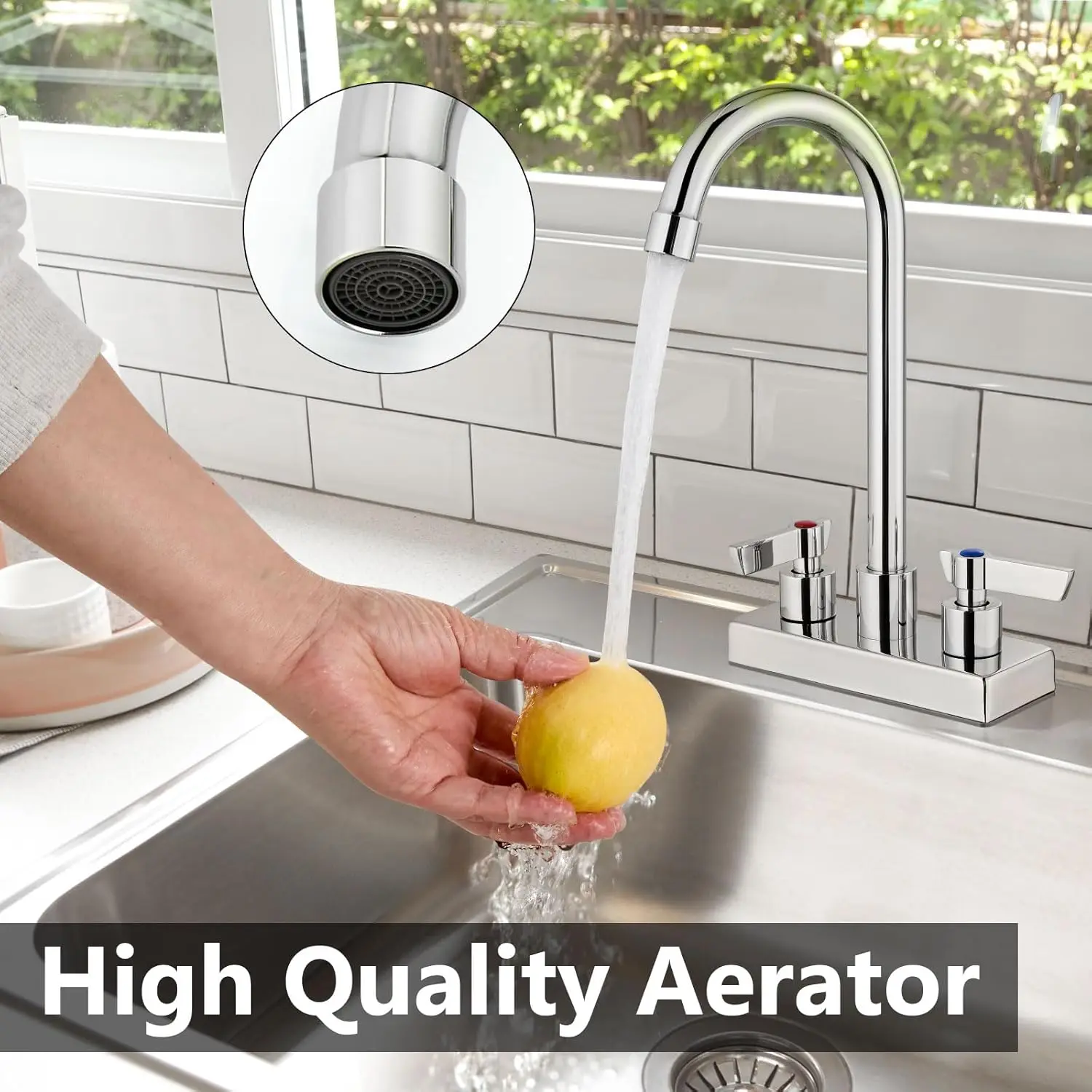 Bar Sink Faucet 4' Center Deck Mount, 2-Hole, Dual Handle, Polished Chrome