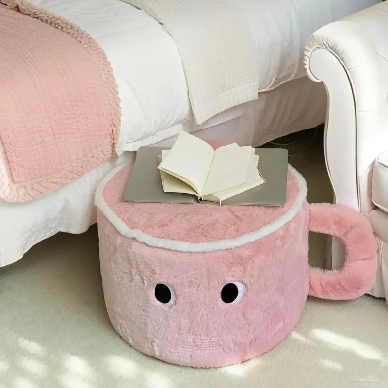 Dopamine Cute Cup-Shaped Plush Floor Cushion Cartoon Bean Bag Chair for Tatami Multifunctional Pouf Ottoman Entryway Shoe Stool