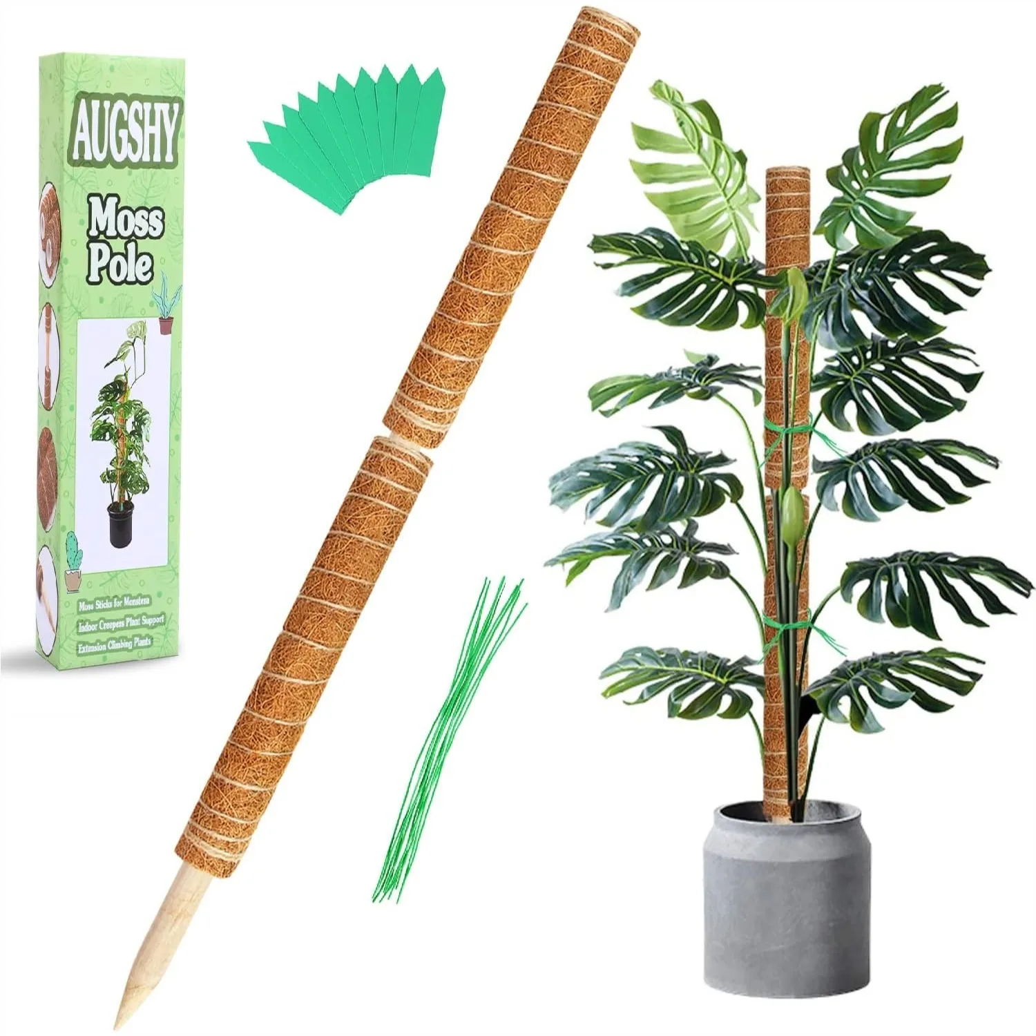 

Moss Pole for Monstera, 27 Inch Plant Stakes with Natural Coconut Fiber - 2Pcs 17 Inch Support Sticks for Climbing Plants Indoor