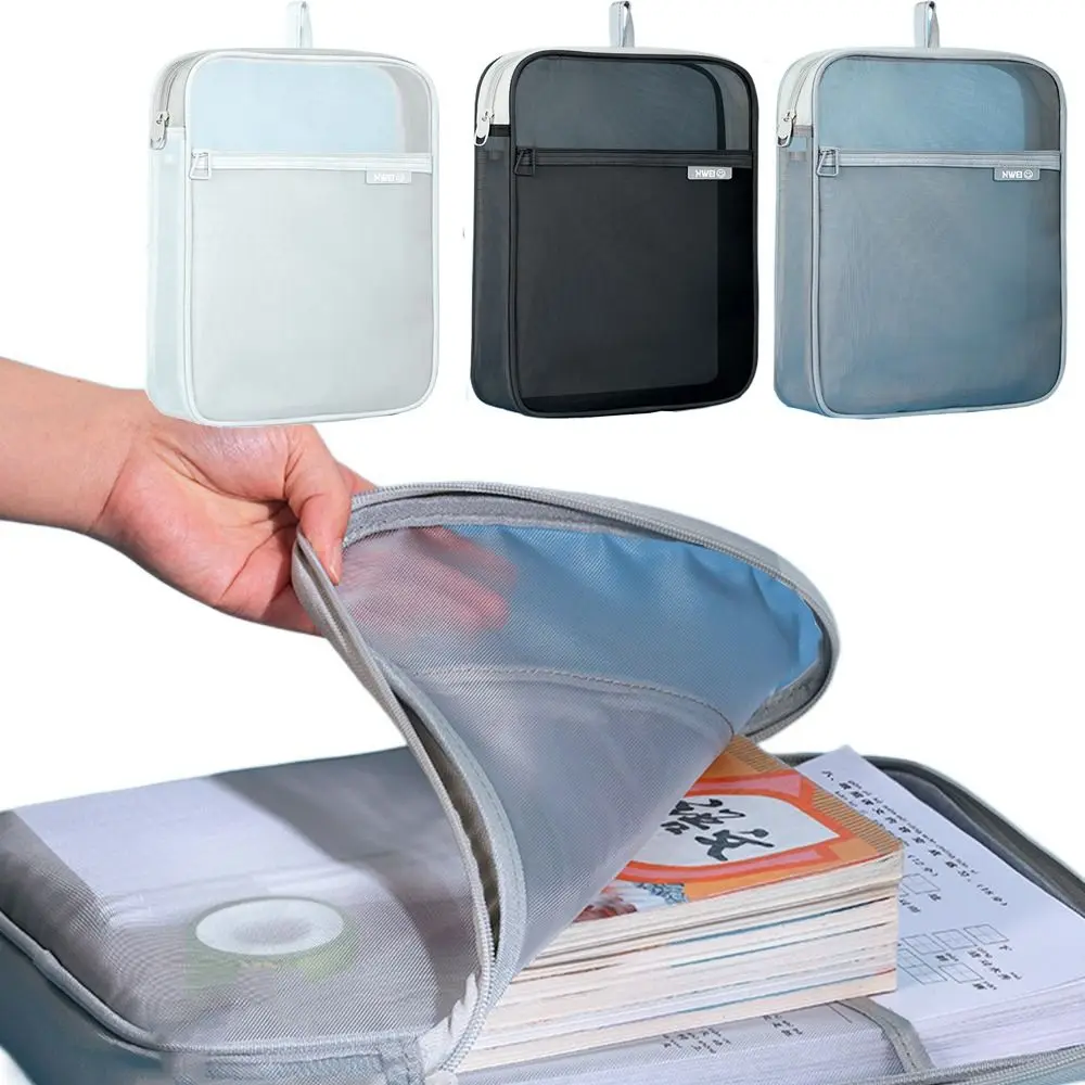 Portable Mesh Zipper Pouch Bag Large Capacity Thickened Transparent File Holder Breathable Lightweight Document Organizer