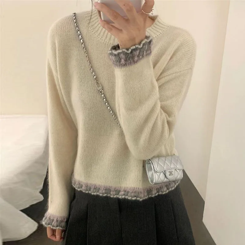 

Вязаный свитер, женские пуловеры, новый уникальный вязаный свитер с длинным рукавом и круглым вырезом, пуловер, женские топы, свитера Sueters De Mujer Q1455