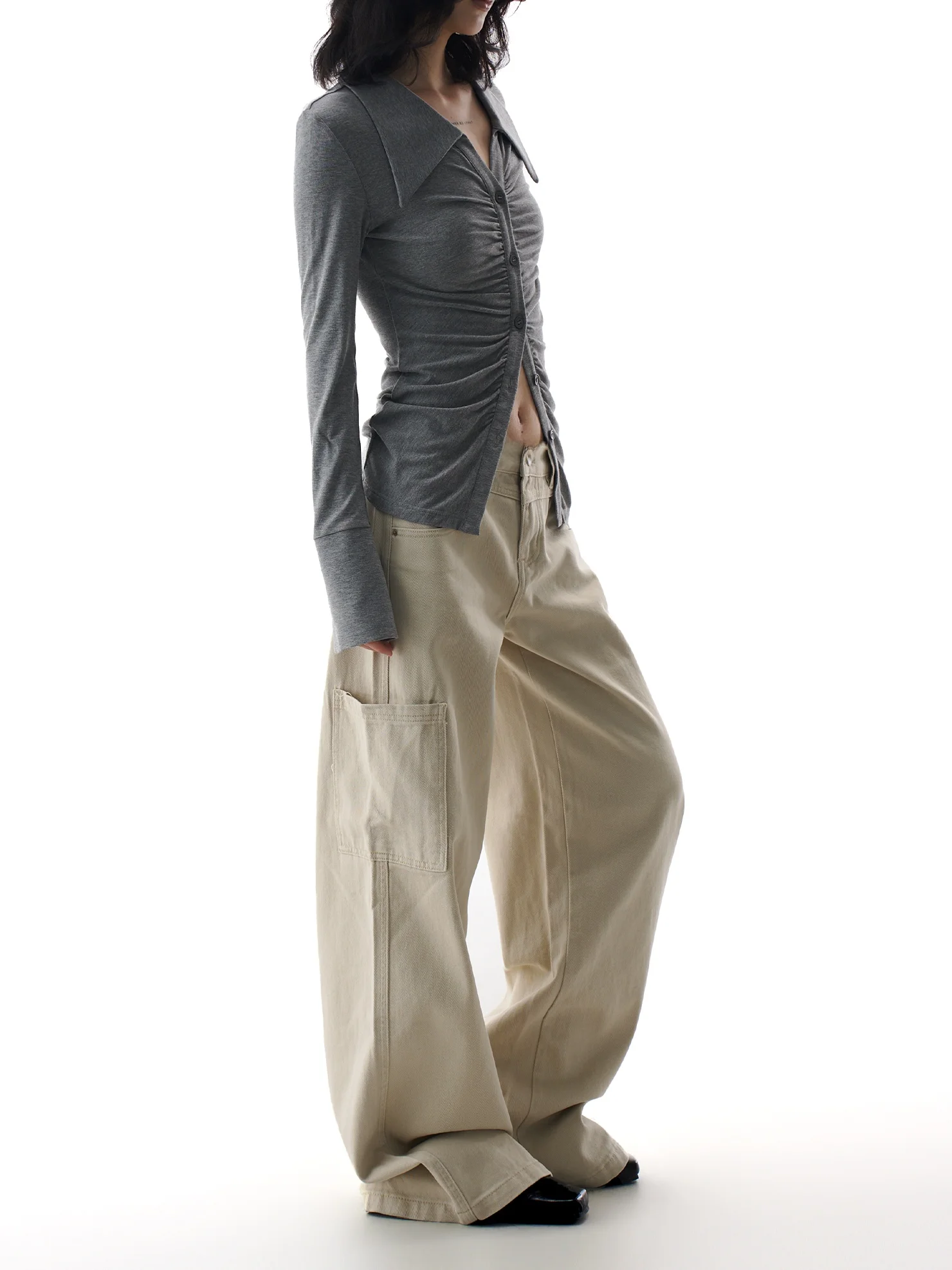 

American Sle Loose Wide Leg Jeans Women's Spring New Casual Long Pants Straight Cut Loose Fit Cargo Sle l Waist Denim