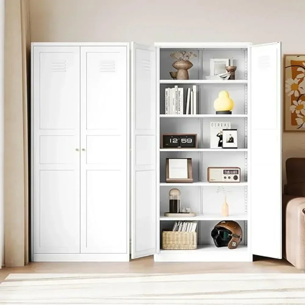 for White Storage Cabinet with Feets-Metal Home Kitchen Pantry Cabinets with Doors and Adjustable Shelves,Organization Locker