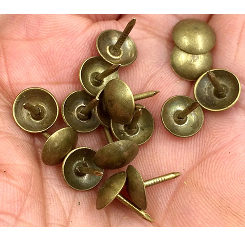 100pcs 10x15mm Bronze ตกแต่งประตูเล็บรอบคลาสสิกเล็บขนาดใหญ่-หัวเล็บรอบ Tack ทองเหลืองเล็บ