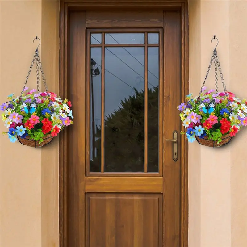 MALL Artificial Hanging Flowers in Basket for Patio Lawn Garden Decor, for the Decoration of Outdoors and Indoors-Yellow