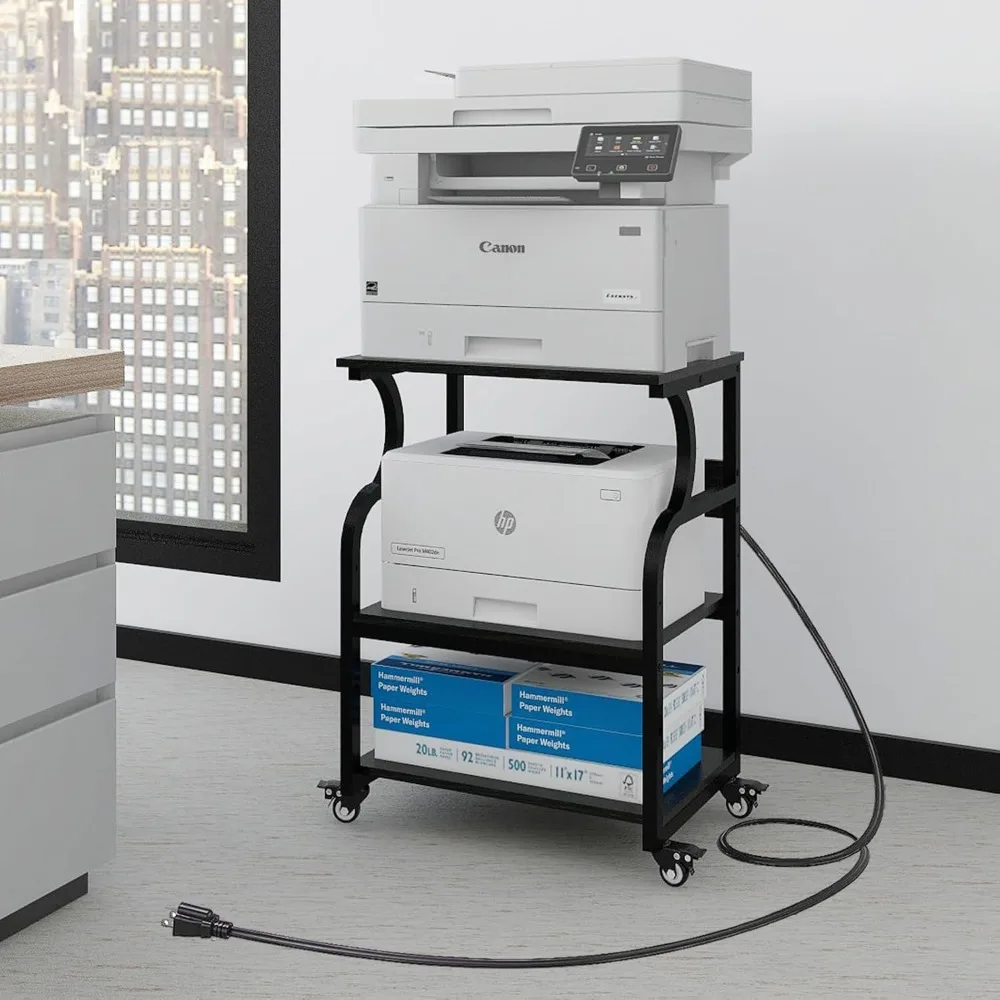

Large Printer Stand,Printer Table with Adjustable Storage Shelf,3 Tier Rolling Printer Cart with Wheels