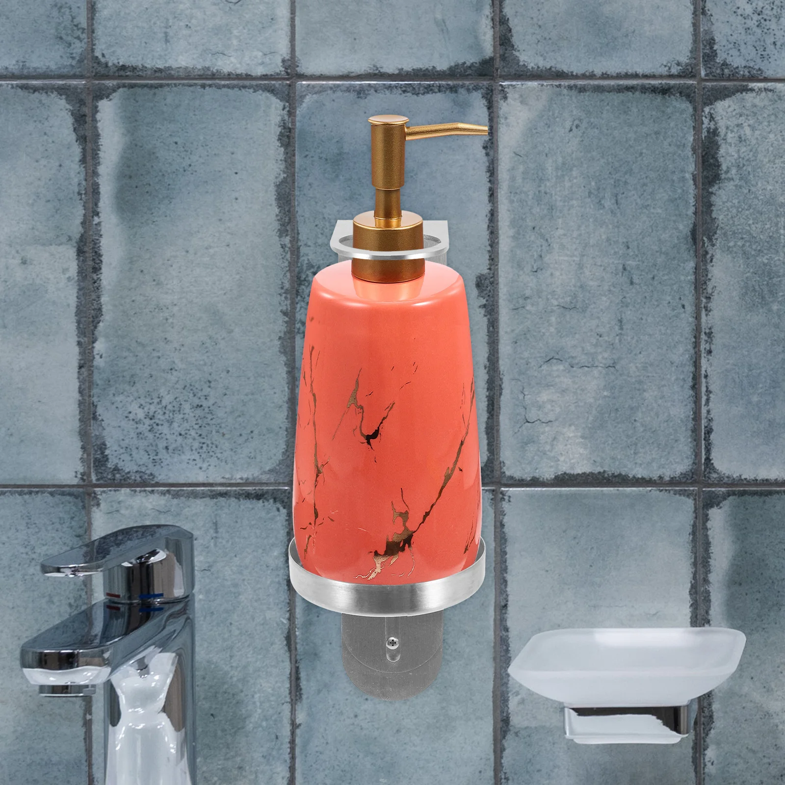 

Stainless Steel Bottle Mounted No Drill Easy Install Shampoo Organizer Bathroom Wall Mount Storage Hook Liquid Soap Dispenser