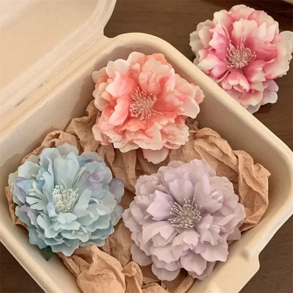 Peony Flower Hair Clips Side Clip Headwear Hair Ornaments Sweet Simulated Flower Hairpins For Woman Girls Beach Accessories